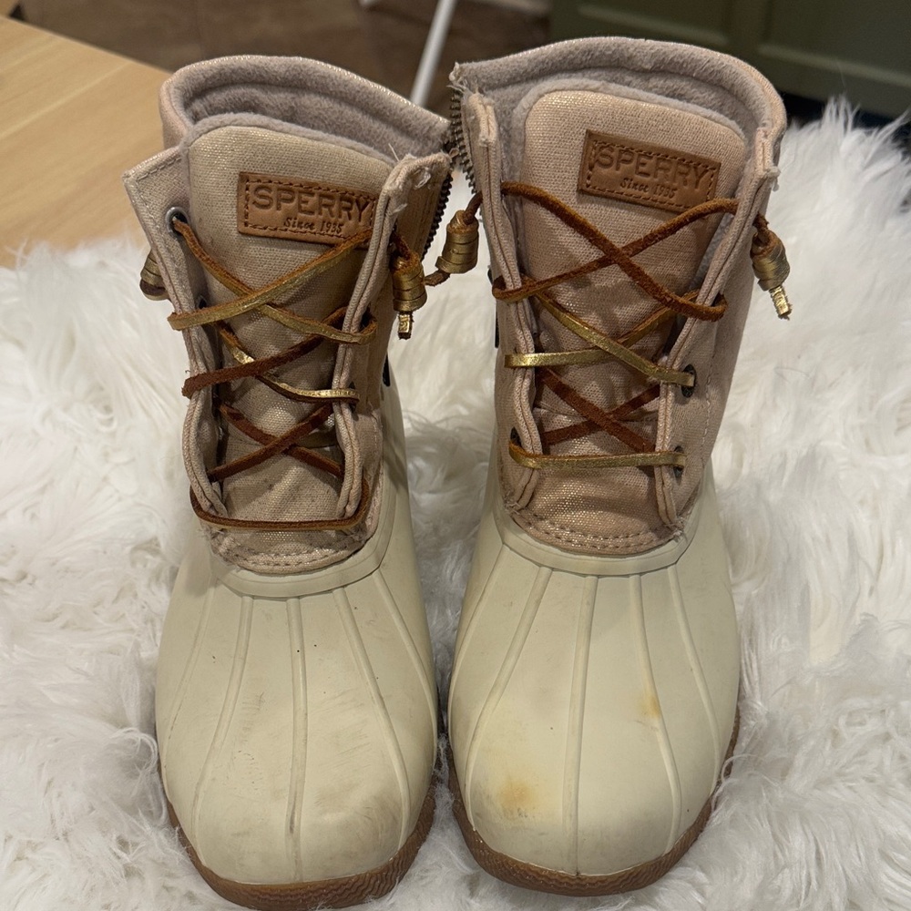 Sperry Tan, Gold and Cream Duck Boots